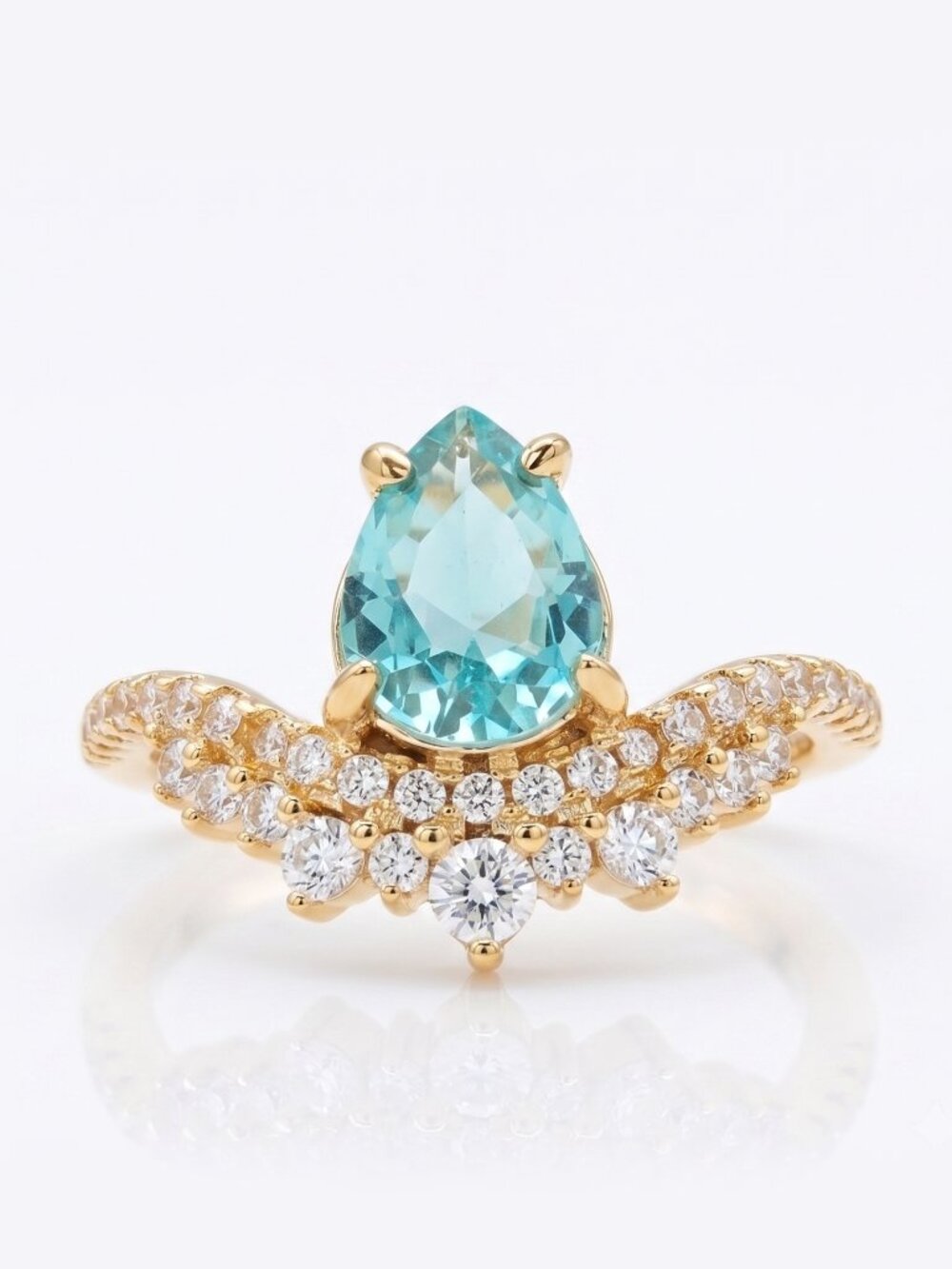 Blue and Teal tourmaline Pear Gemstone ring, 925 Sterling Silver Charmed Aroma